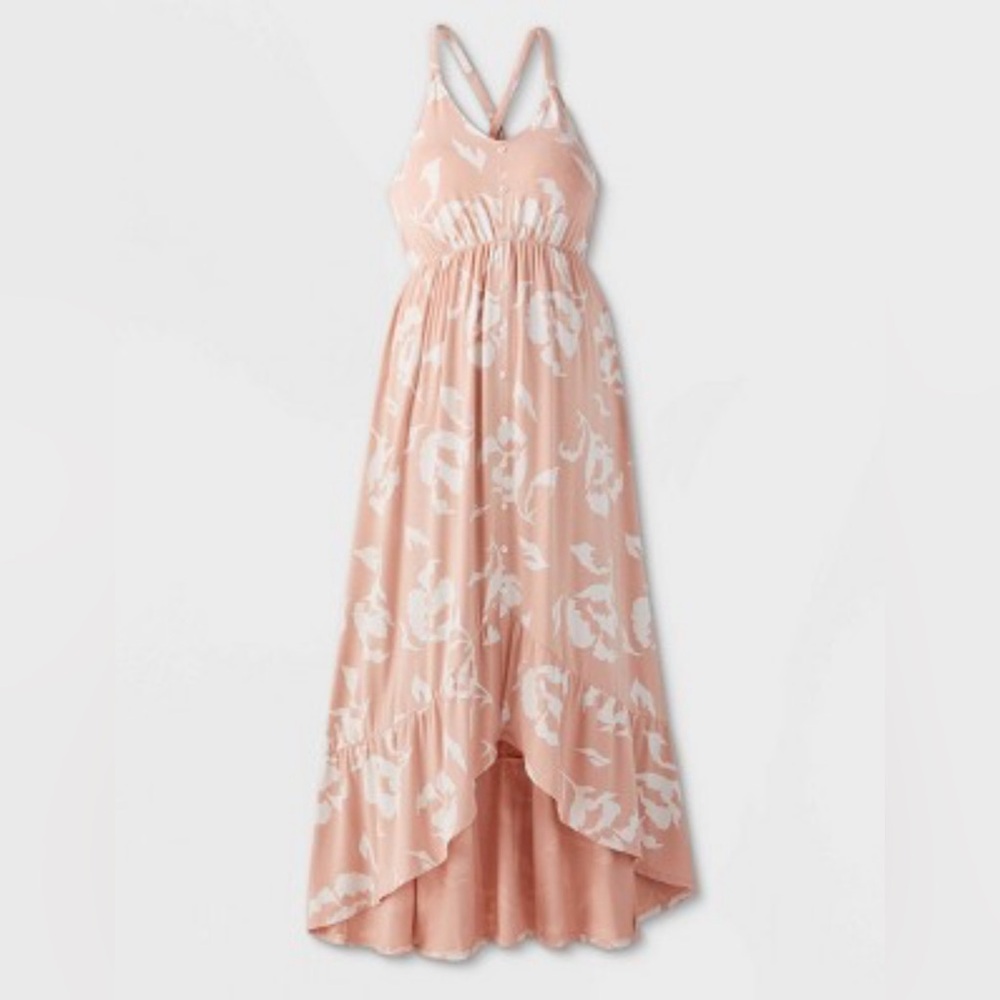 Floral Print Sleeveless Cross-Back Button Front Knit Maternity Dress
